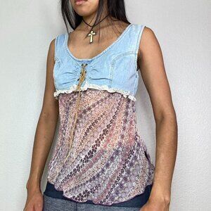 Y2K FANG DENIM SHEER BOHO TANK TOP
